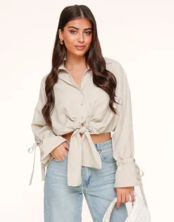 Olivia & Kate Tops-Beige Gestrikte Cropped-Blouse