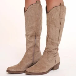 Olivia & Kate Laarzen-Beige Hoge Suede Cowboy-Laarzen