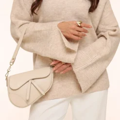Olivia & Kate Tassen-Beige Leren Saddle-Tas