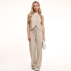 Olivia & Kate Tops-Beige Linnen Halter-Top