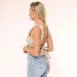 Olivia & Kate Tops-Beige Satijnen Open Rug-Top