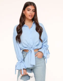 Olivia & Kate Tops-Lichtblauwe Gestrikte Cropped-Blouse