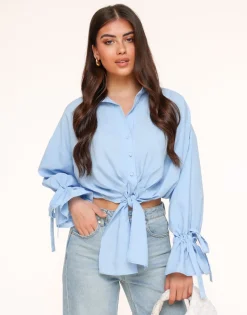 Olivia & Kate Tops-Lichtblauwe Gestrikte Cropped-Blouse