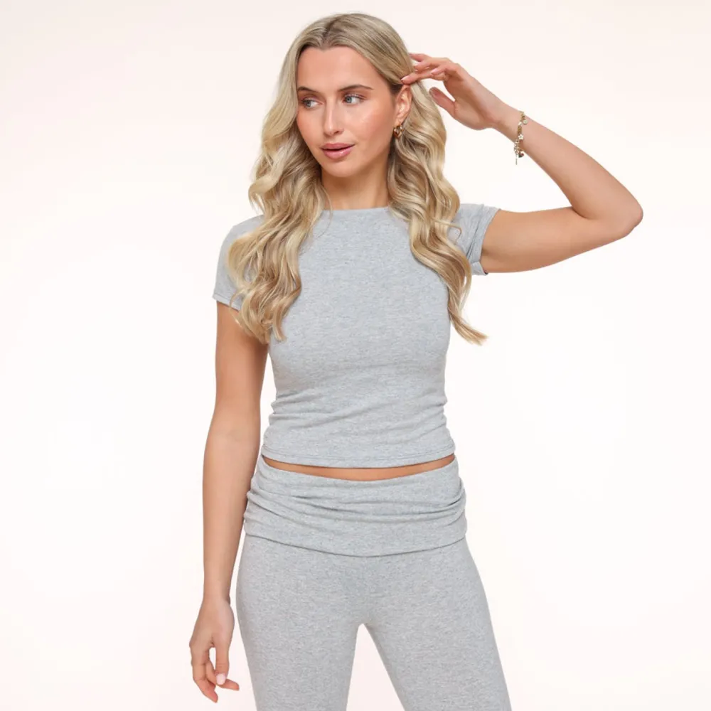 Olivia & Kate Tops-Lichtgrijze Jogging Ss Petite-Top
