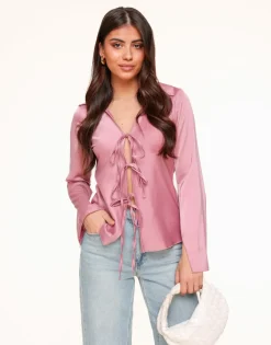 Olivia & Kate Tops-Lichtroze Satijnen Strikjes-Top