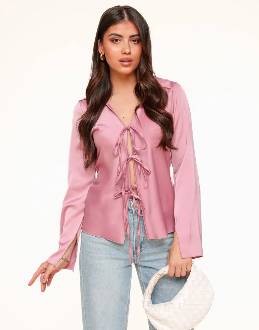 Olivia & Kate Tops-Lichtroze Satijnen Strikjes-Top