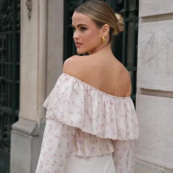 Olivia & Kate Tops-Lila Bloemen Off Shoulder-Top