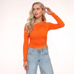Olivia & Kate Tops-Oranje Gedrapeerde Off Shoulder-Top