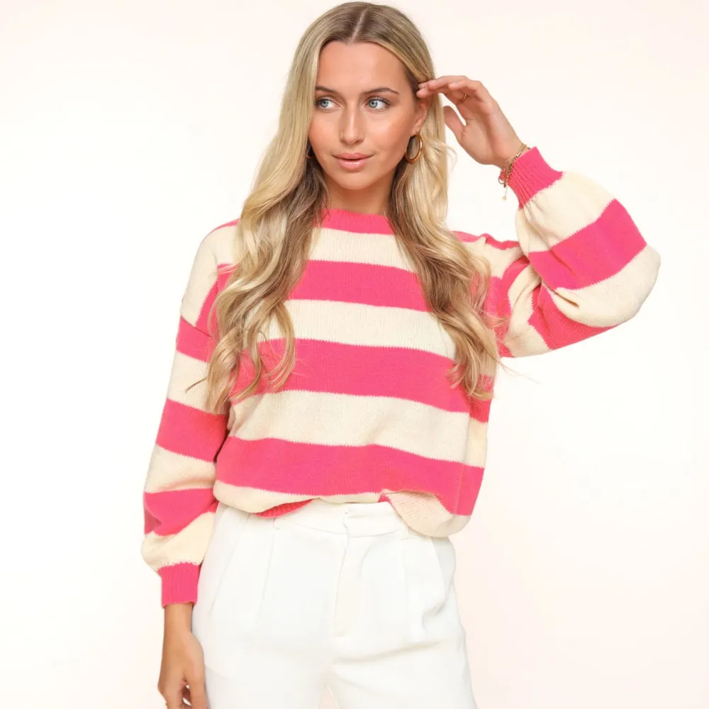 Olivia & Kate Truien-Roze Brede Wit Gestreepte Gebreide-Trui