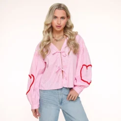 Olivia & Kate Tops-Roze Geruiten Ls-Blouse