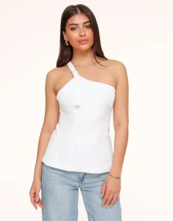 Olivia & Kate Tops-Witte Asymmetrische Open Rug-Top