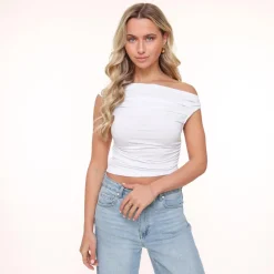 Olivia & Kate Tops-Witte Gedrapeerde Ss-Top
