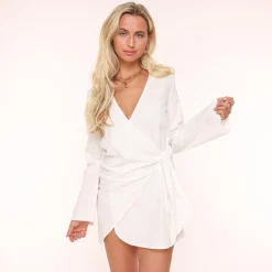 Olivia & Kate Jurken-Witte Linnen Ls-Jurk