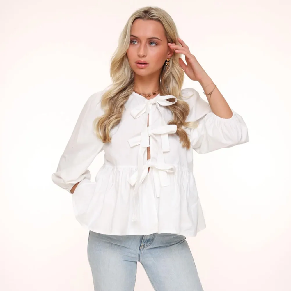 Olivia & Kate Tops-Witte Strikjes 3/4 Mouwen-Blouse