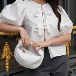 Olivia & Kate Tops-Witte Strikjes Korte Pofmouwen-Top