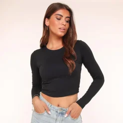 Olivia & Kate Tops-Zwarte Basic Ls Cropped-Top