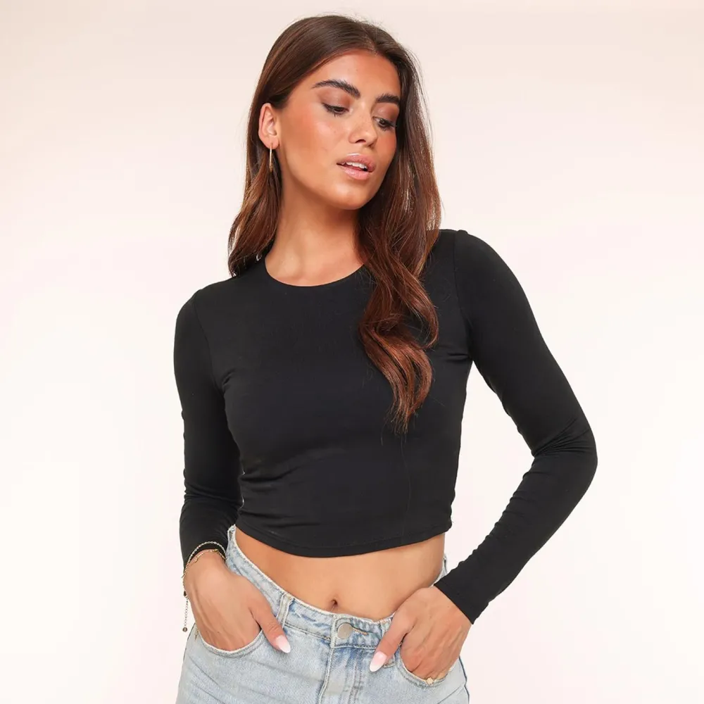 Olivia & Kate Tops-Zwarte Basic Ls Cropped-Top