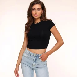 Olivia & Kate Tops-Zwarte Cropped Ss-Top