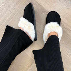 Olivia & Kate Pantoffels-Zwarte Fluffy-Pantoffels