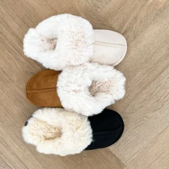 Olivia & Kate Pantoffels-Zwarte Fluffy-Pantoffels