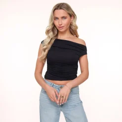 Olivia & Kate Tops-Zwarte Gedrapeerde Ss-Top