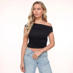 Olivia & Kate Tops-Zwarte Gedrapeerde Ss-Top