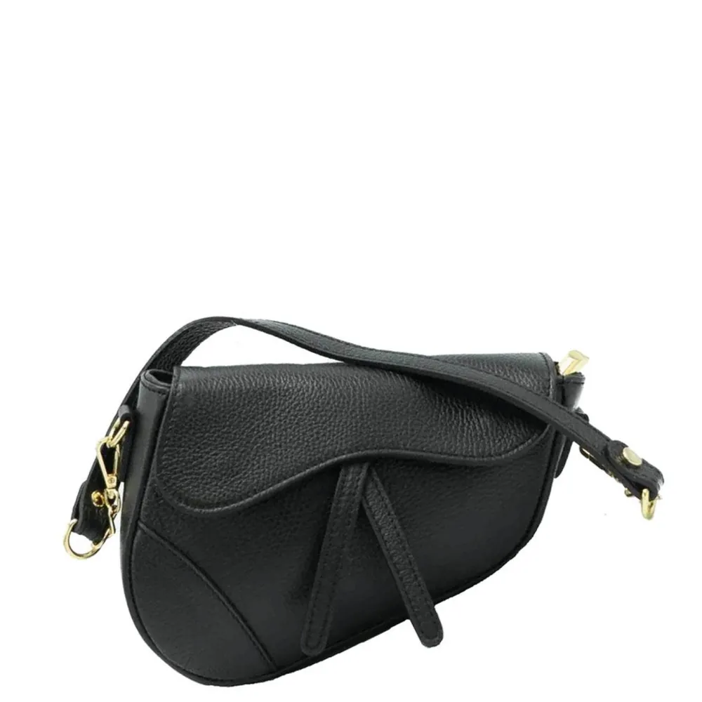 Olivia & Kate Tassen-Zwarte Leren Saddle-Tas