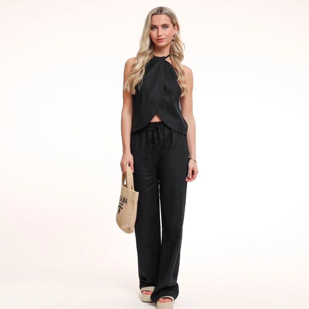 Olivia & Kate Tops-Zwarte Linnen Halter-Top