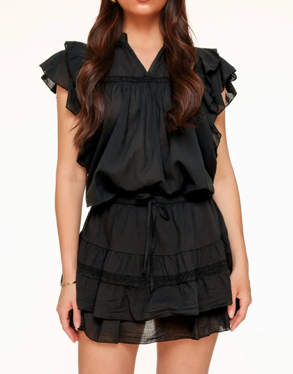 Olivia & Kate Tops-Zwarte Ruffel Detail-Top
