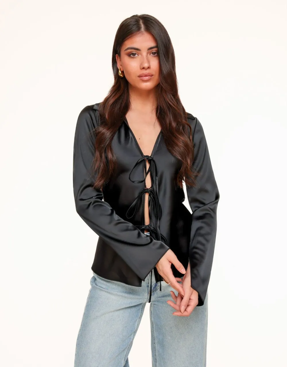 Olivia & Kate Tops-Zwarte Satijnen Strikjes-Top