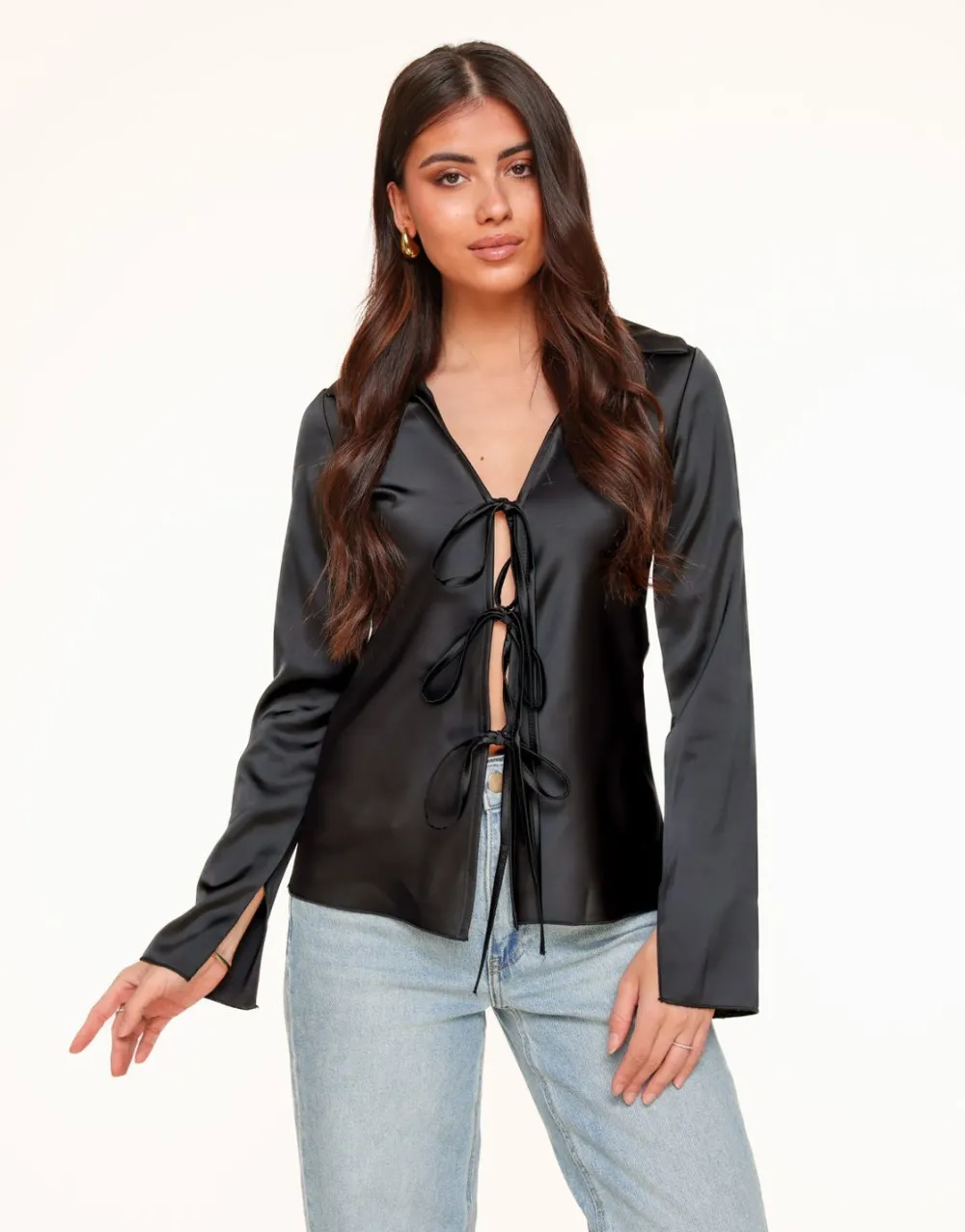 Olivia & Kate Tops-Zwarte Satijnen Strikjes-Top