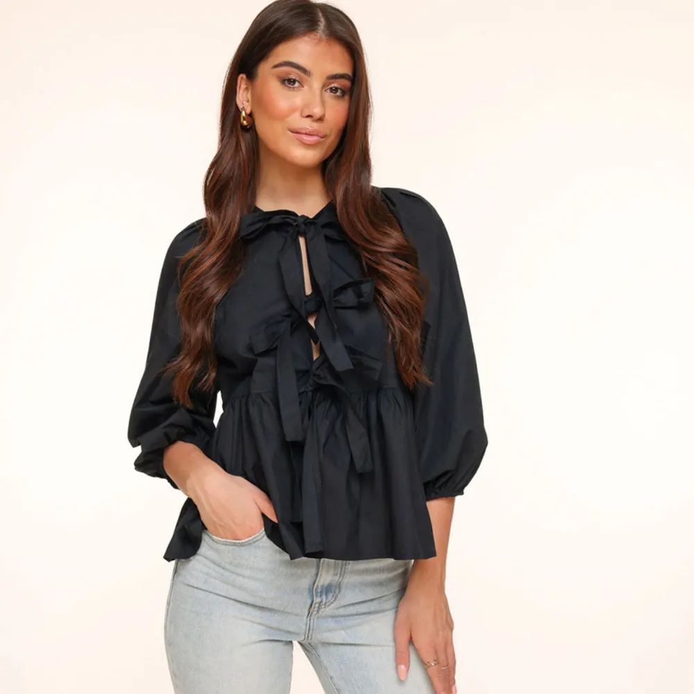 Olivia & Kate Tops-Zwarte Strikjes 3/4 Mouwen-Blouse